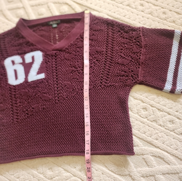S Wild Fable Maroon Knit Crop Top with Number Design - Picture 3 of 12